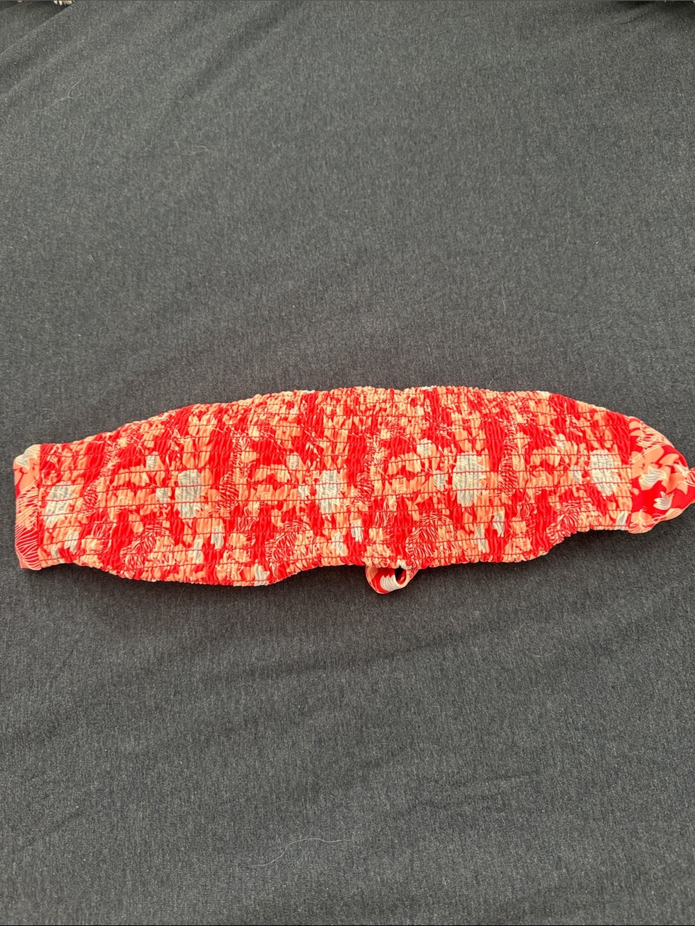 Rusty Red and Cream Smocked Bandeau Bikini Top